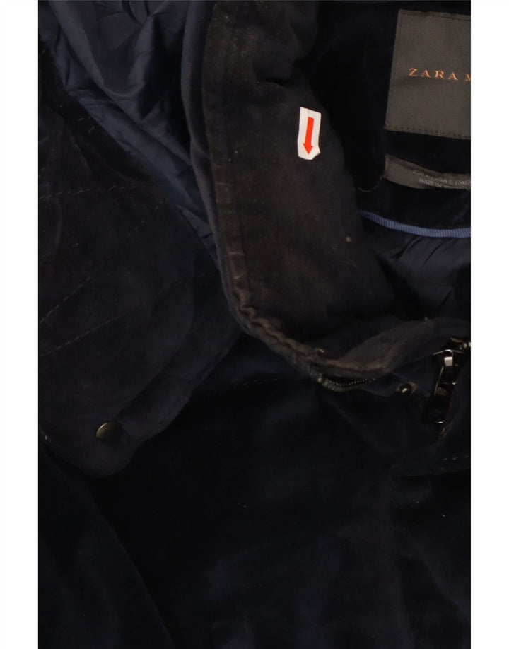 Męska ocieplana kurtka z kapturem Zara UK 40, duża, granatowa, z poliestru