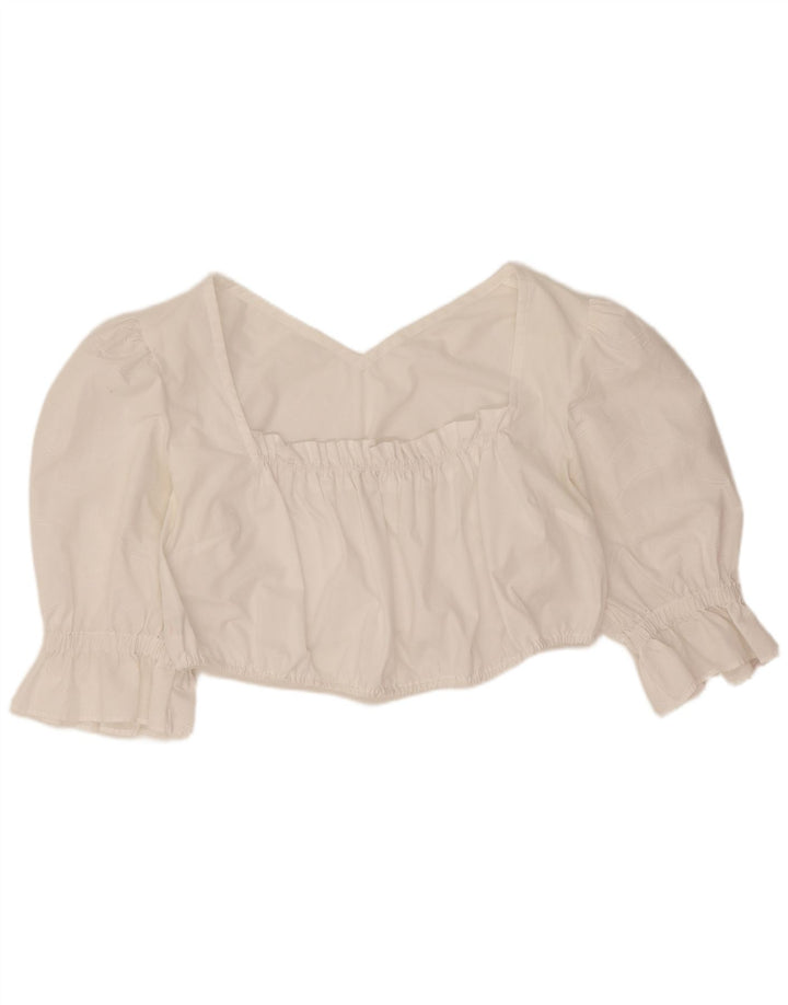 Damski krótki top w stylu vintage UK 12, średni biały