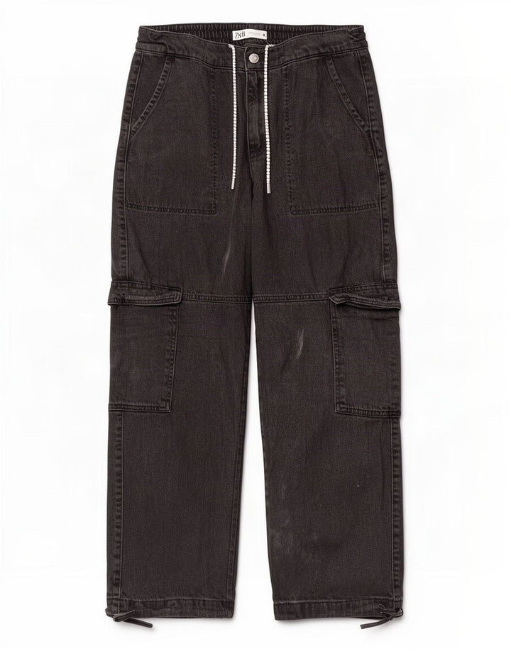 Damskie jeansy z szeroką nogawką Zara Cargo, małe W26 L28, czarne