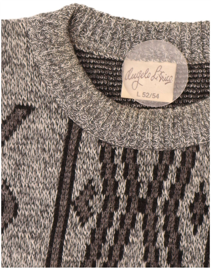 ANGELO LITRICO Męski sweter z okrągłym dekoltem IT 52/54 Duży szary geometryczny