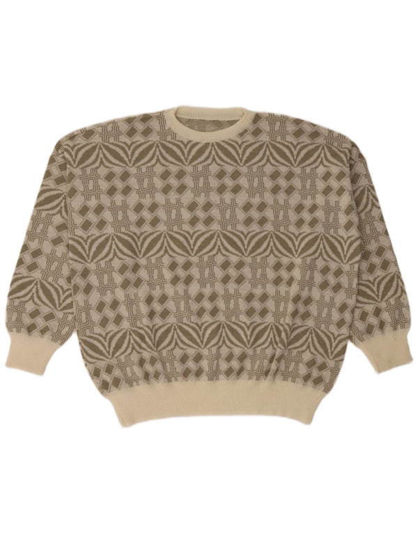 Męski sweter z okrągłym dekoltem w stylu vintage IT 54 XL Szary geometryczny