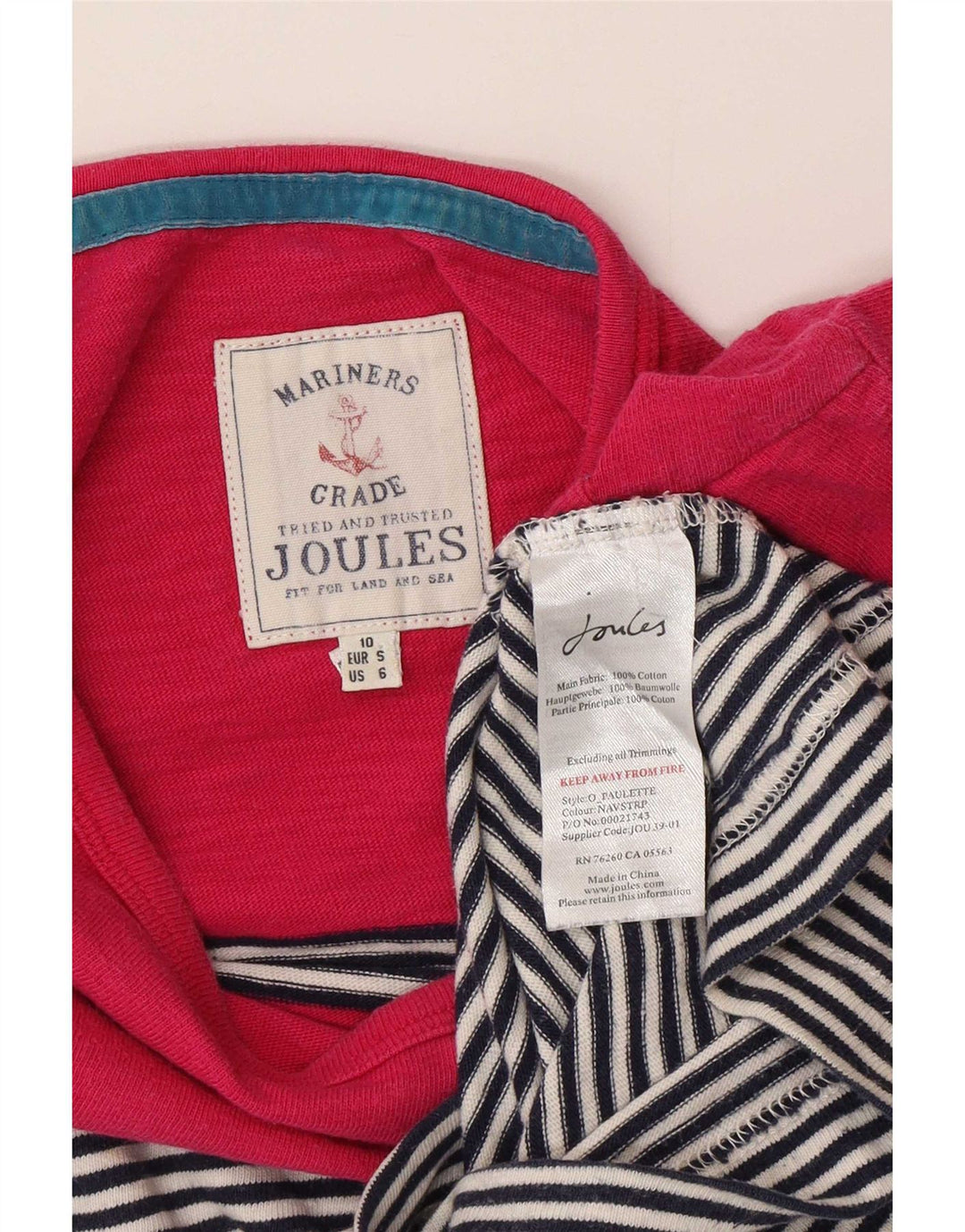 Damski top Joules z rękawem 3/4, UK 10, małe, wielokolorowe, bawełniane w paski