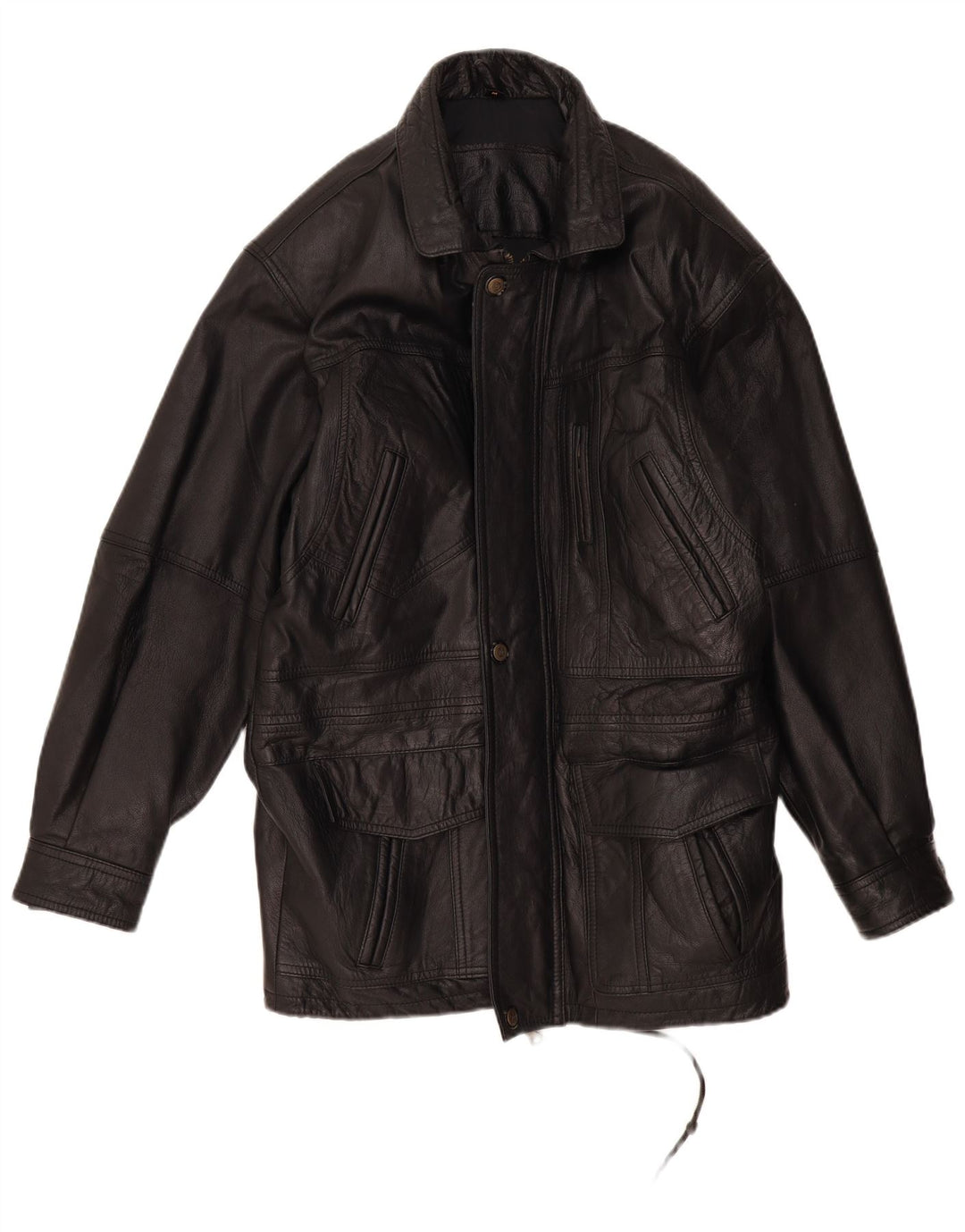 Vintage męski płaszcz skórzany UK 38 średniej czarnej skóry