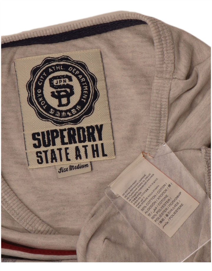Damski sweter z grafiką Superdry UK 12, średnioszary, blok kolorów