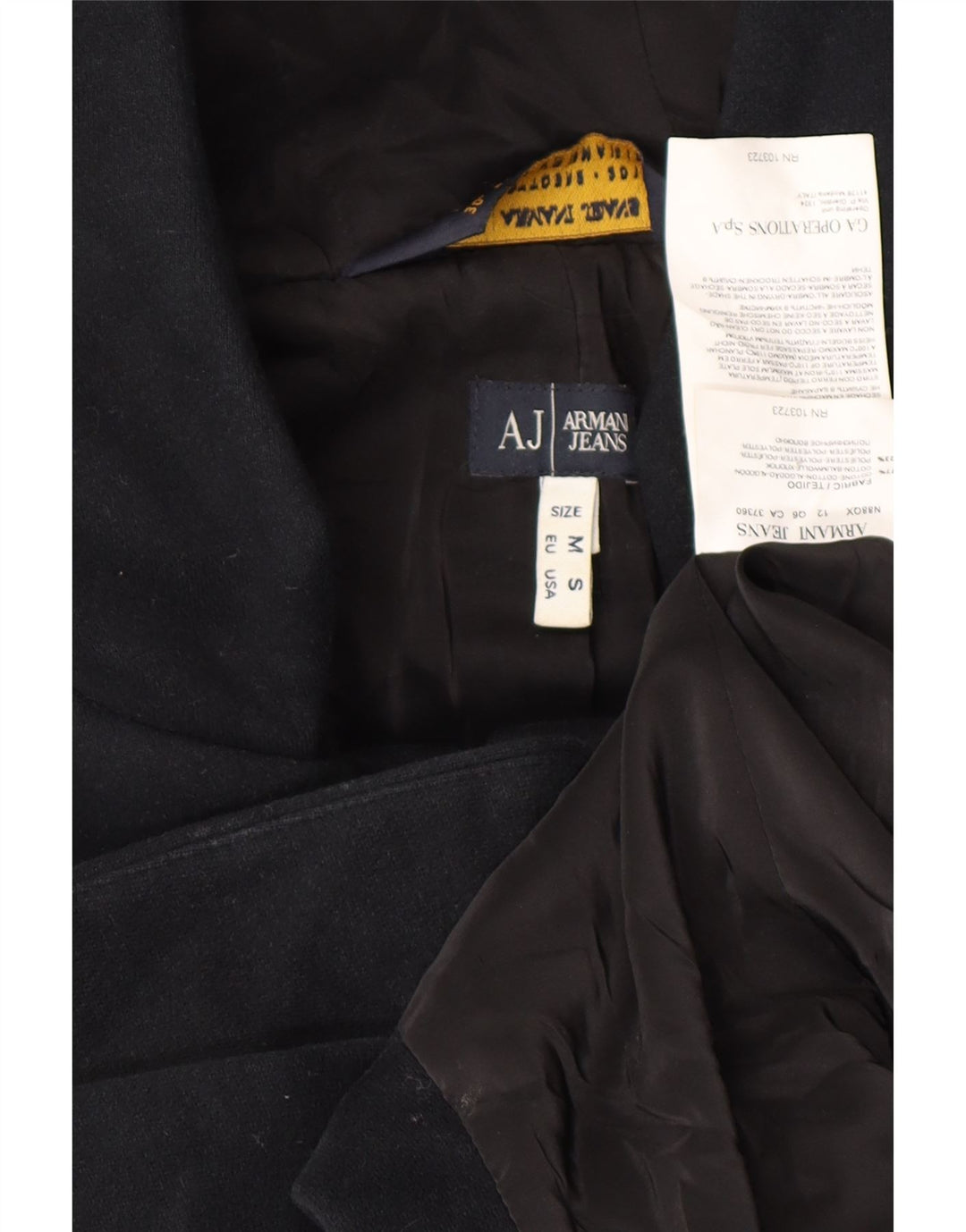 Damski płaszcz z kapturem Armani Jeans UK 14, średni czarny, bawełniany