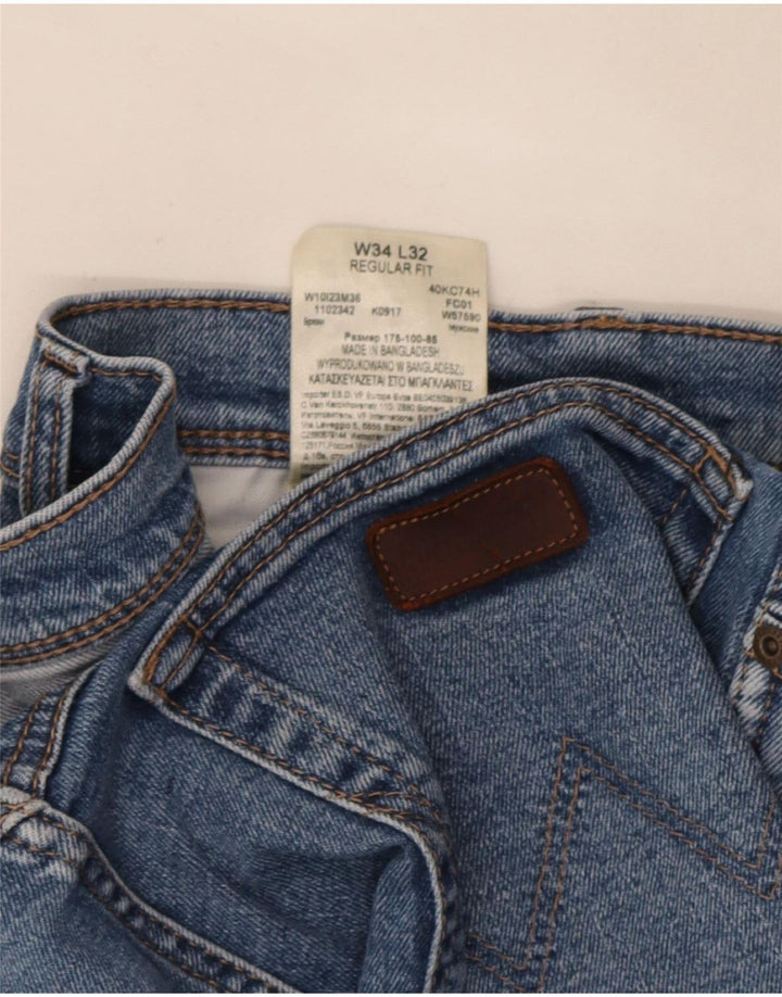 Męskie jeansy Wrangler o prostym kroju W34 L32, niebieska bawełna