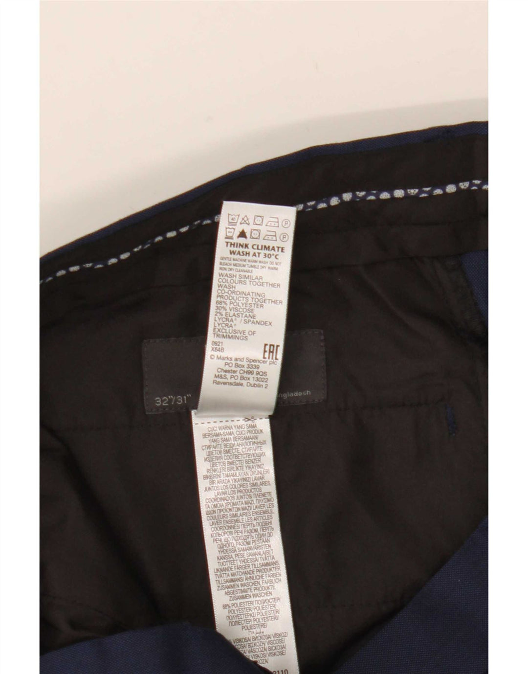 Marks & Spencer Męskie proste spodnie garniturowe W32 L31 Granatowy poliester
