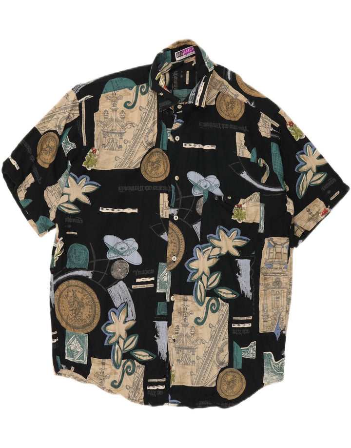 Koszula męska z krótkim rękawem BIG MATCH Średni granatowy patchworkowa wiskoza