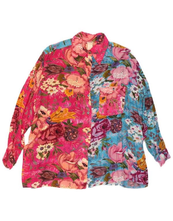 Damska bluzka koszulowa w stylu vintage UK 18 XL Wielokolorowa wiskoza w kwiaty