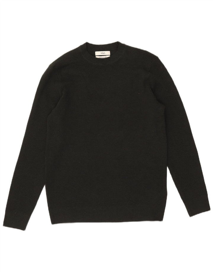 Marks & Spencer Męski sweter z okrągłym dekoltem, mały, khaki, poliester