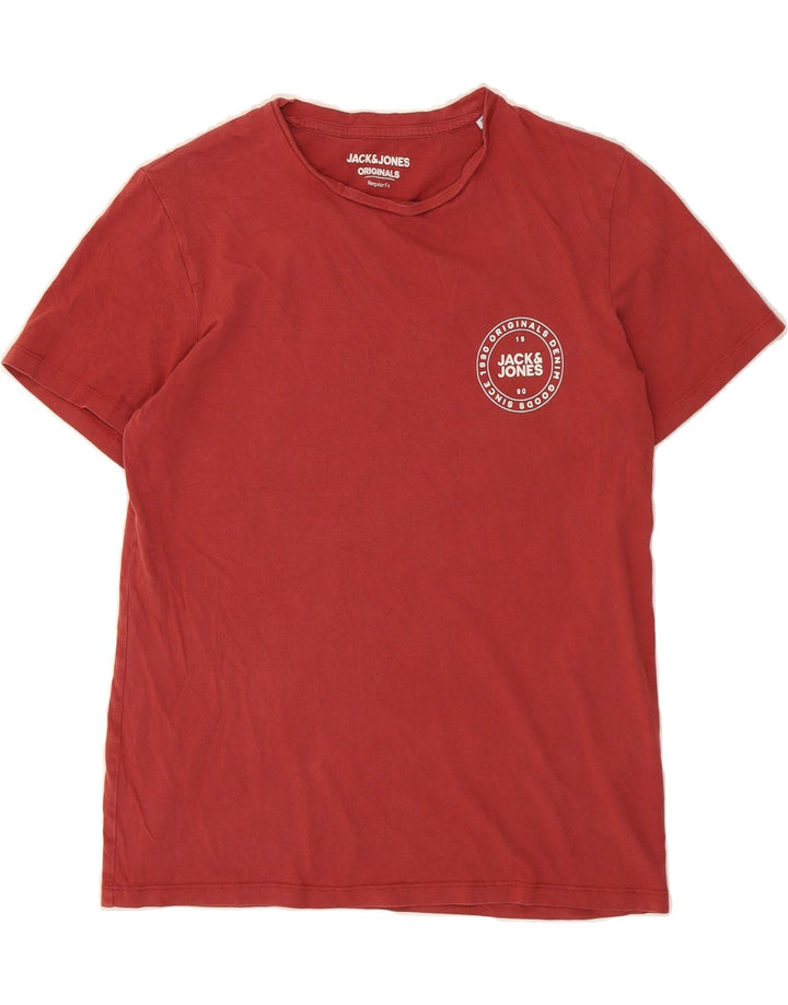 JACK & JONES Mens Regular Fit Graphic T-Shirt Top Small Red Cotton Vintage Jack & Jones and Second-Hand Jack & Jones from Messina Hembry 