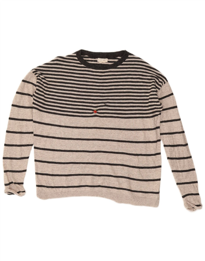 Damski sweter oversize Fat Face z dekoltem w łódkę UK 10 w małe szare paski