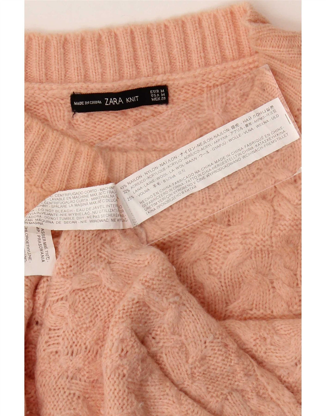 Sweter damski Zara z okrągłym dekoltem UK 14, średni różowy nylon