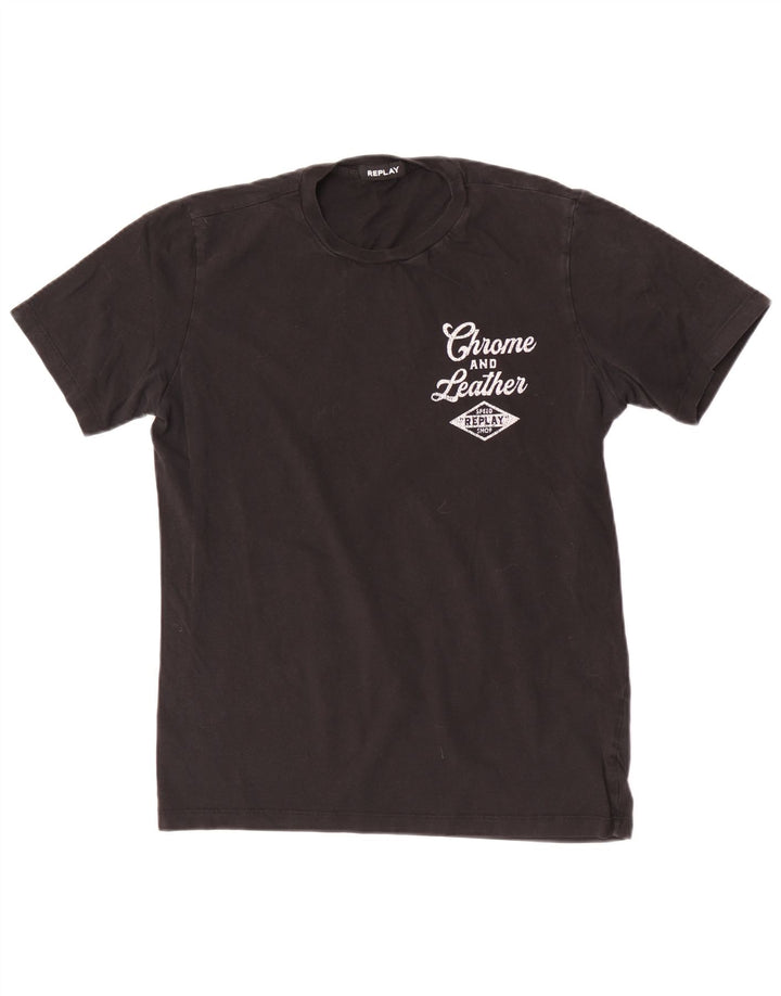 Chłopięcy T-shirt z grafiką Replay, 13-14 lat, średnia czarna bawełna