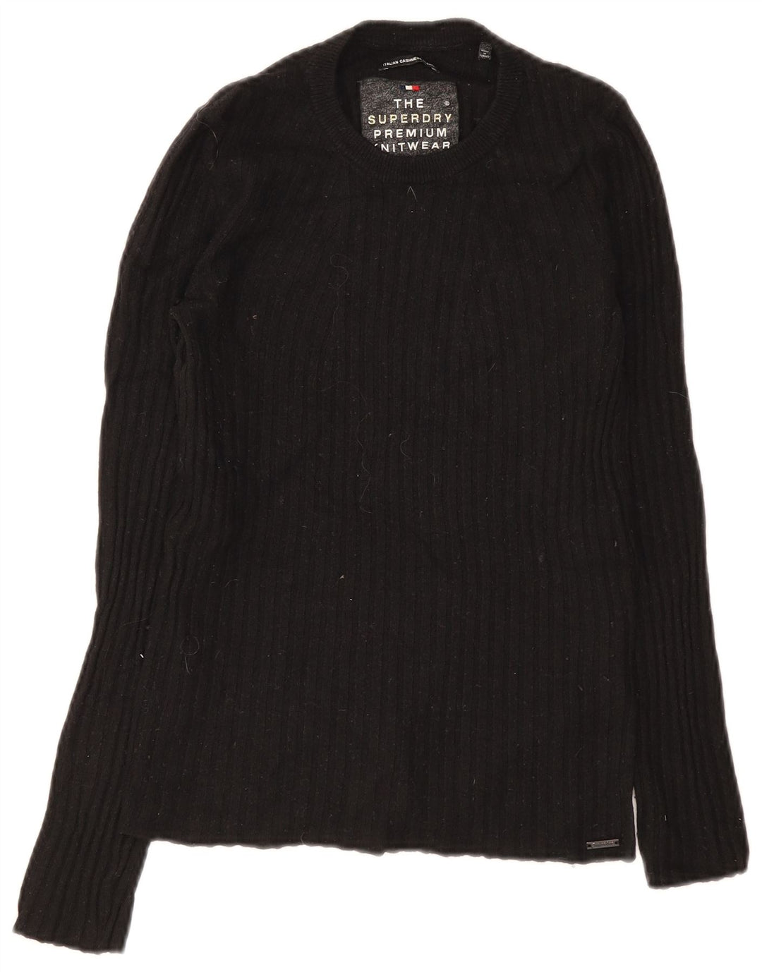 Damski sweter z okrągłym dekoltem Superdry UK 8, mała, czarna wełna