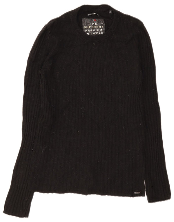 Damski sweter z okrągłym dekoltem Superdry UK 8, mała, czarna wełna