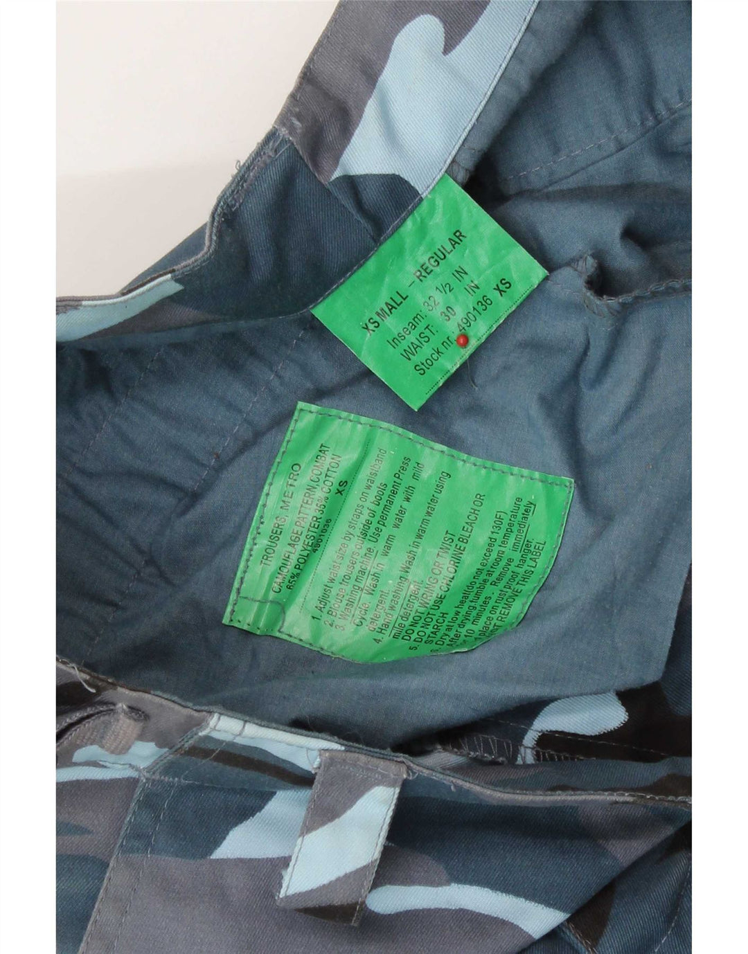 Męskie spodnie cargo w stylu vintage o regularnym kroju W30 L32 Niebieski poliester w kamuflażu