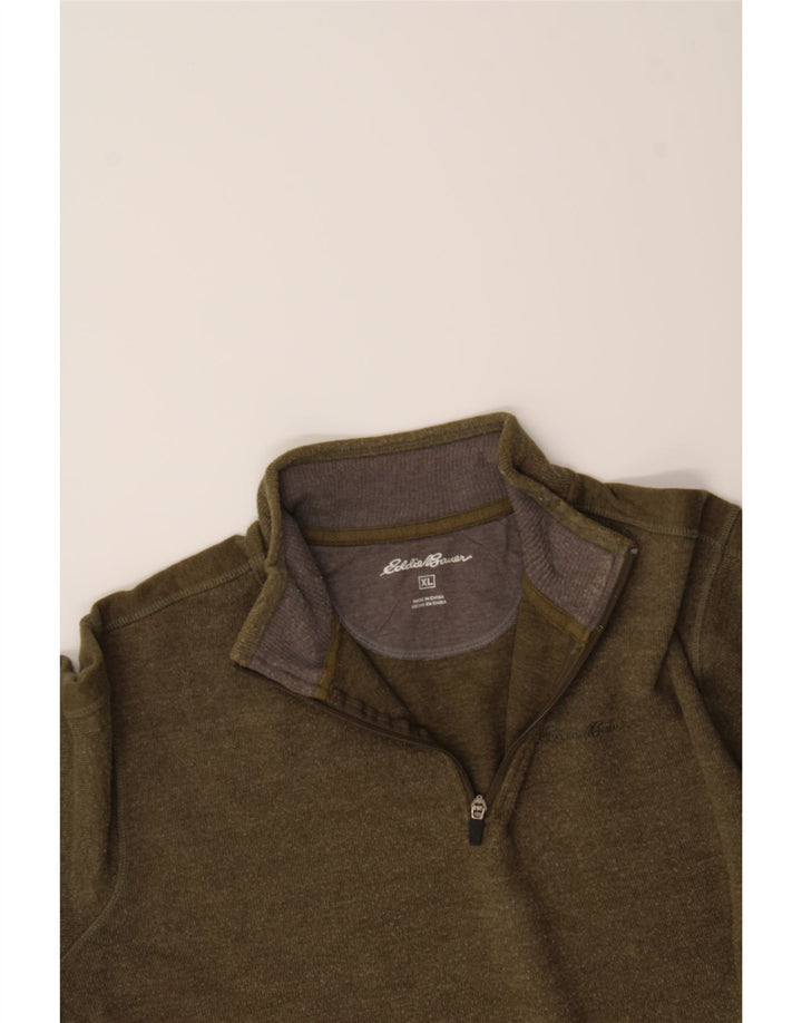 EDDIE BAUER Mens Zip Neck Sweatshirt Jumper XL Khaki Cotton Vintage Eddie Bauer and Second-Hand Eddie Bauer from Messina Hembry 