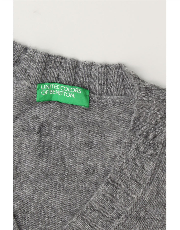 BENETTON Womens V-Neck Jumper Sweater UK 16 Large Grey Vintage Benetton and Second-Hand Benetton from Messina Hembry 
