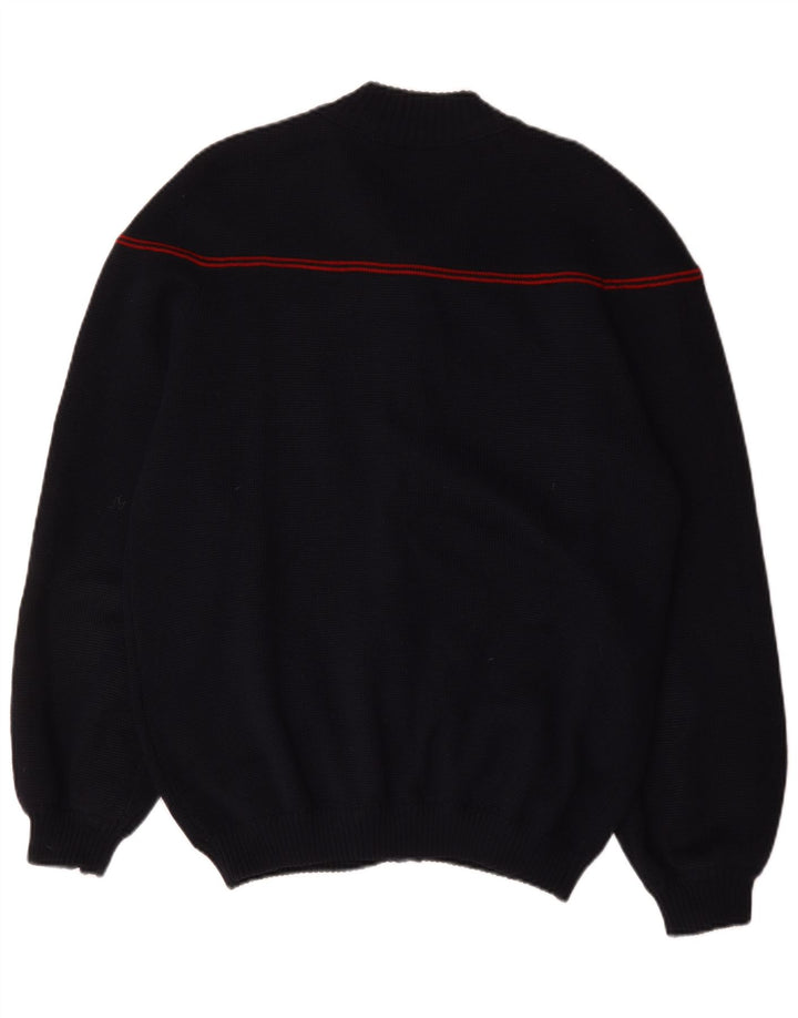 Vintage męski sweter rozpinany na zamek, duże granatowe paski