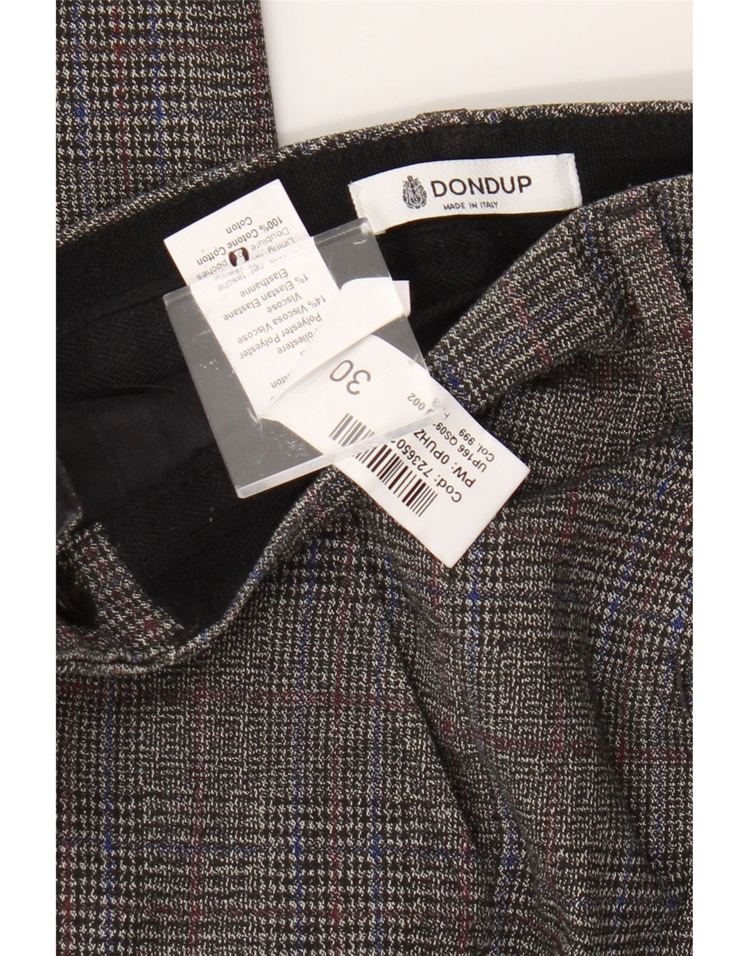 Męskie spodnie typu slim chino Dondup W30 L30 szara bawełniana krata