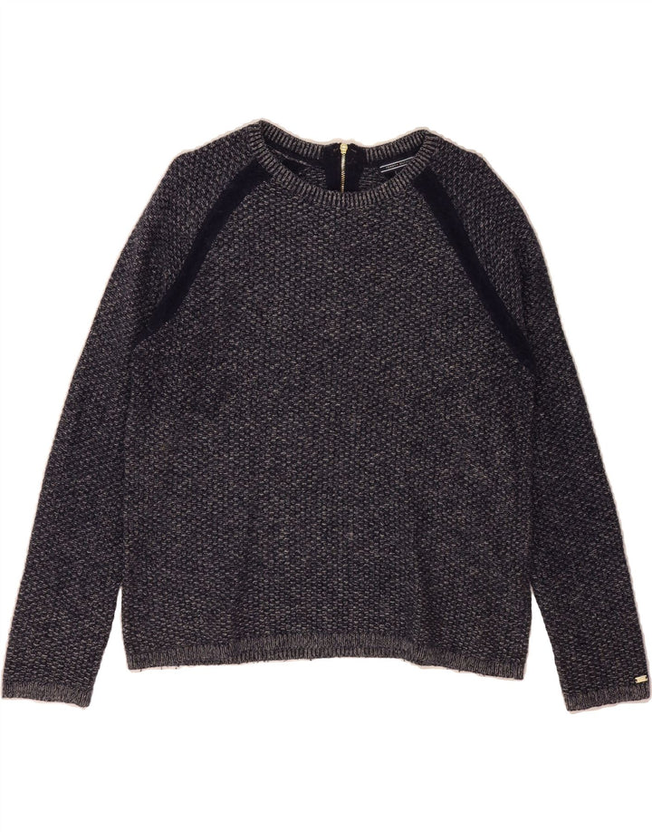 TOMMY HILFIGER Womens Oversized Crew Neck Jumper Sweater UK 10 Small Grey Vintage Tommy Hilfiger and Second-Hand Tommy Hilfiger from Messina Hembry 