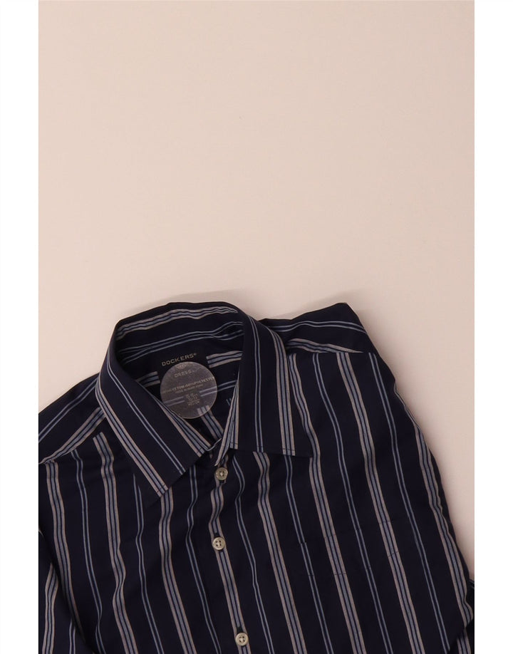 DOCKERS Mens Shirt Size 15 1/2 32/33 Medium Navy Blue Striped Cotton Vintage Dockers and Second-Hand Dockers from Messina Hembry 