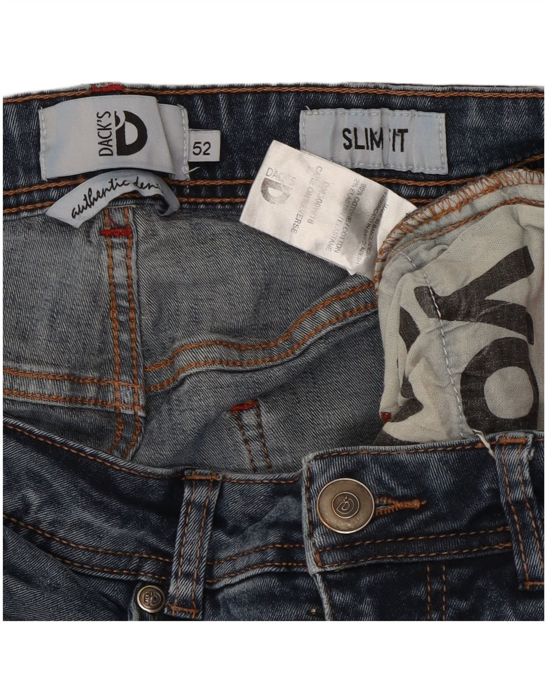 Dack's Męskie jeansy slim IT 52 XL W36 L30 Niebieskie bawełniane
