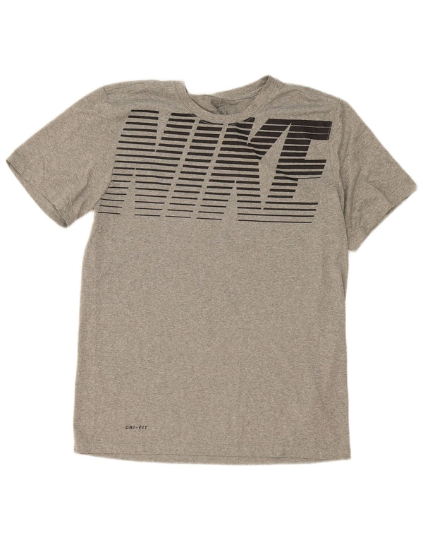 Męski T-shirt z grafiką Nike Dri Fit, średni szary poliester