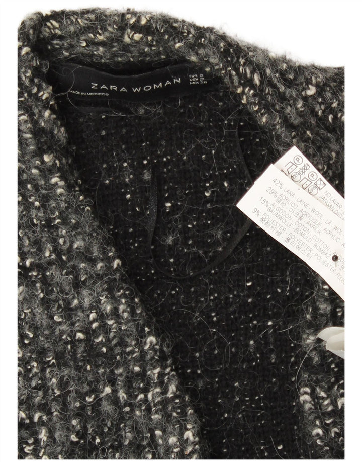 Damski sweter oversize z otwartym kardiganem Zara UK 10 Small, szara, wełniana nakrapiana