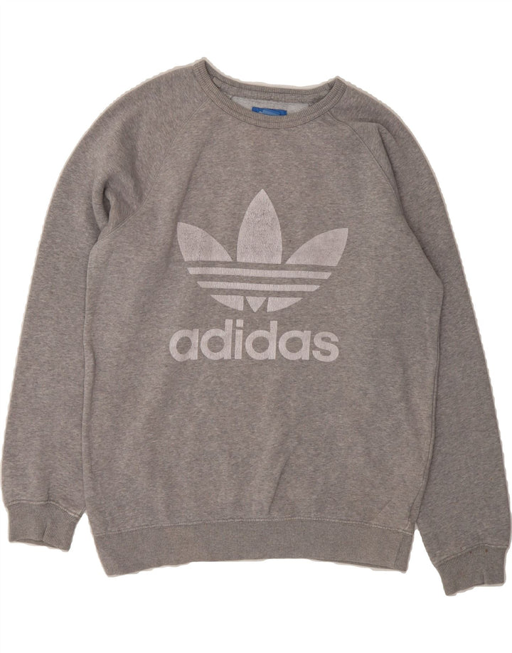 ADIDAS Womens Oversized Graphic Sweatshirt Jumper UK 10 Small Grey Cotton Vintage Adidas and Second-Hand Adidas from Messina Hembry 