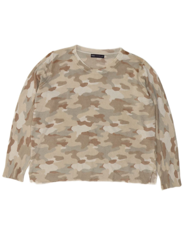Marks & Spencer Womens Boat Neck Jumper Sweater UK 18 XL Grey Camouflage