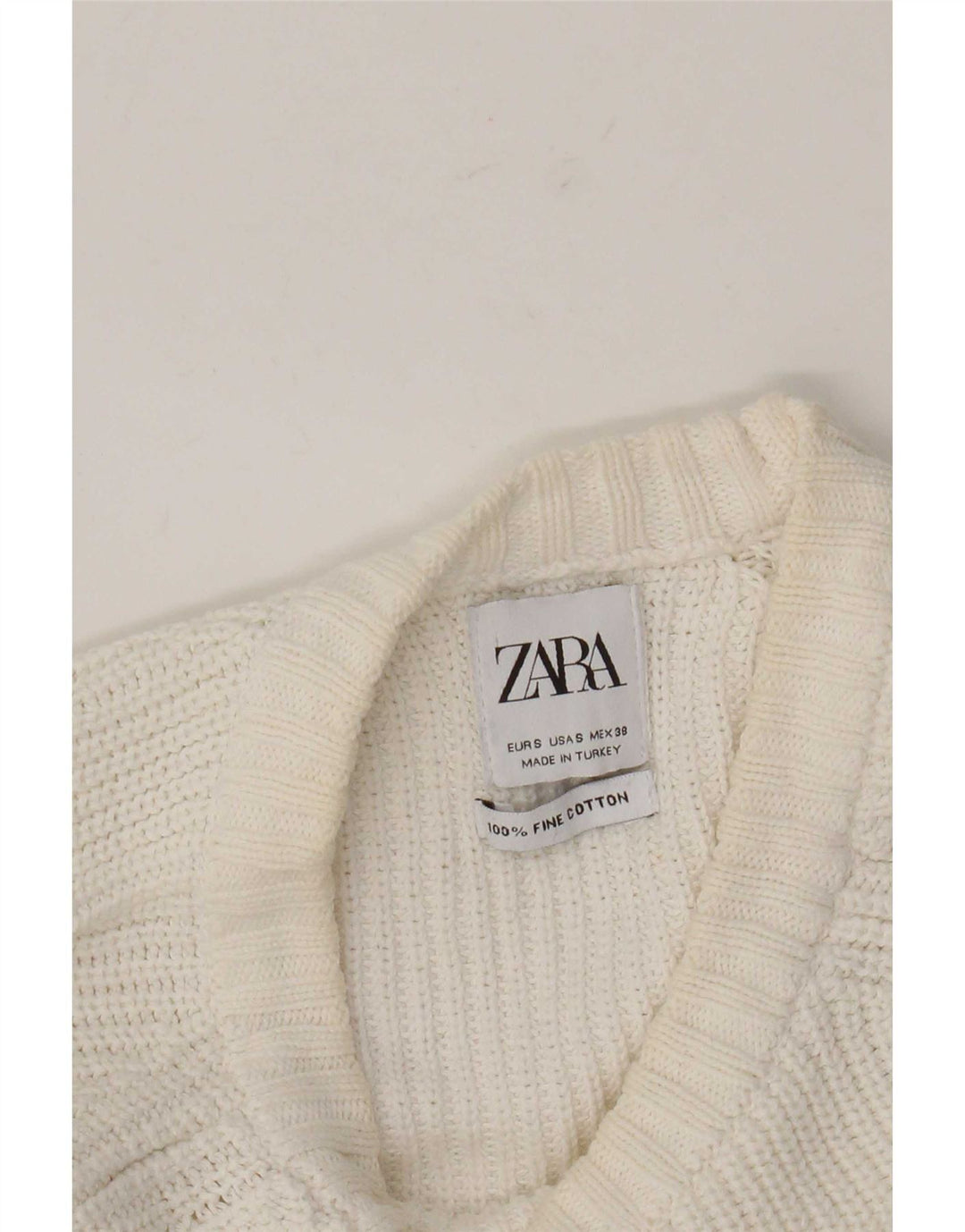 Męski sweter z okrągłym dekoltem Zara, mały, biały, bawełniany