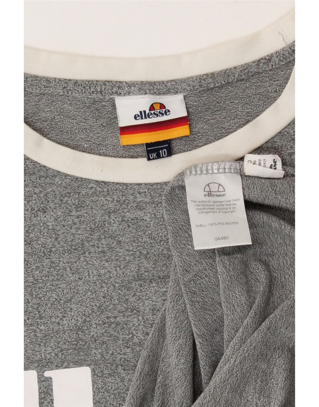 Damska koszulka z grafiką Ellesse Top UK 10, mały, szary, nakrapiany poliester