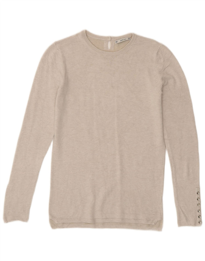 ZARA Womens Crew Neck Jumper Sweater UK 12 Medium Grey
