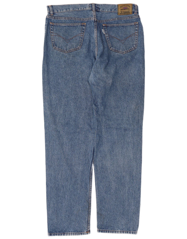 Vintage męskie proste dżinsy W38 L34 niebieska bawełna