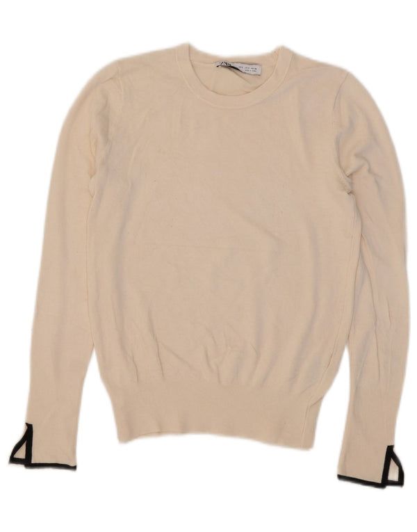Damski sweter z okrągłym dekoltem Zara UK 10 Small Beżowa Wiskoza
