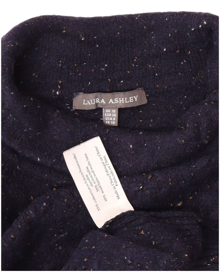 LAURA ASHLEY Damski sweter z golfem UK 10, mały, granatowy, nakrapiany