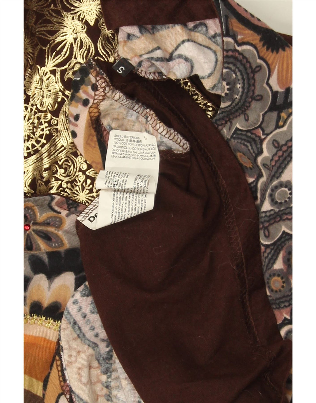 Damska graficzna asymetryczna tunika DESIGUAL Top UK 10, mała, brązowa w kwiaty