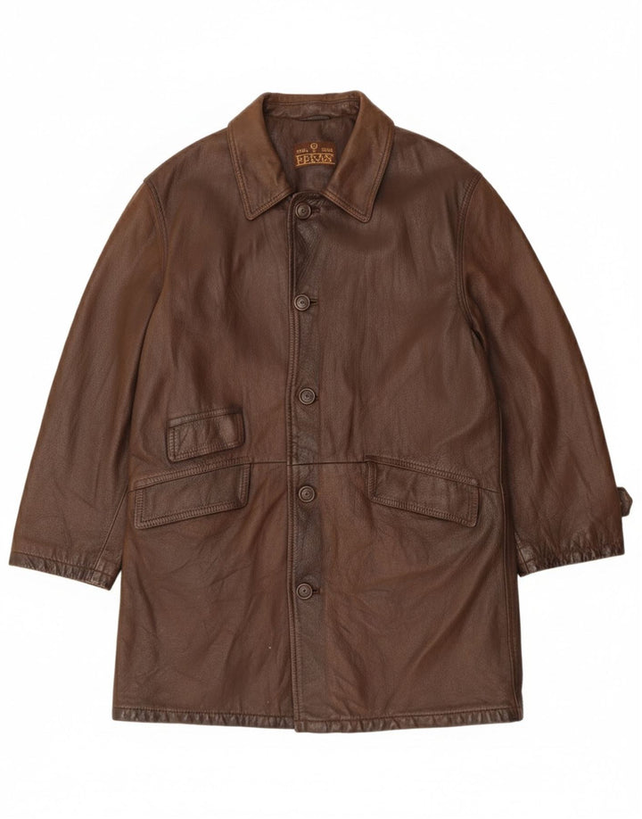 Męski płaszcz skórzany Green Leaves UK 40, duża brązowa skóra