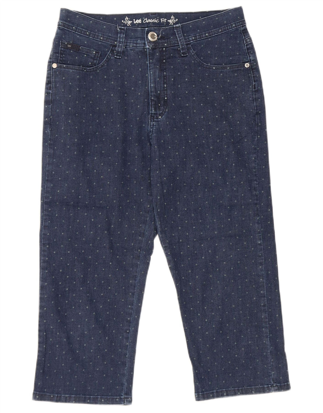 Damskie jeansy Capri LEE Classic Fit US 6 Medium W28 L19 Granatowe w cętki