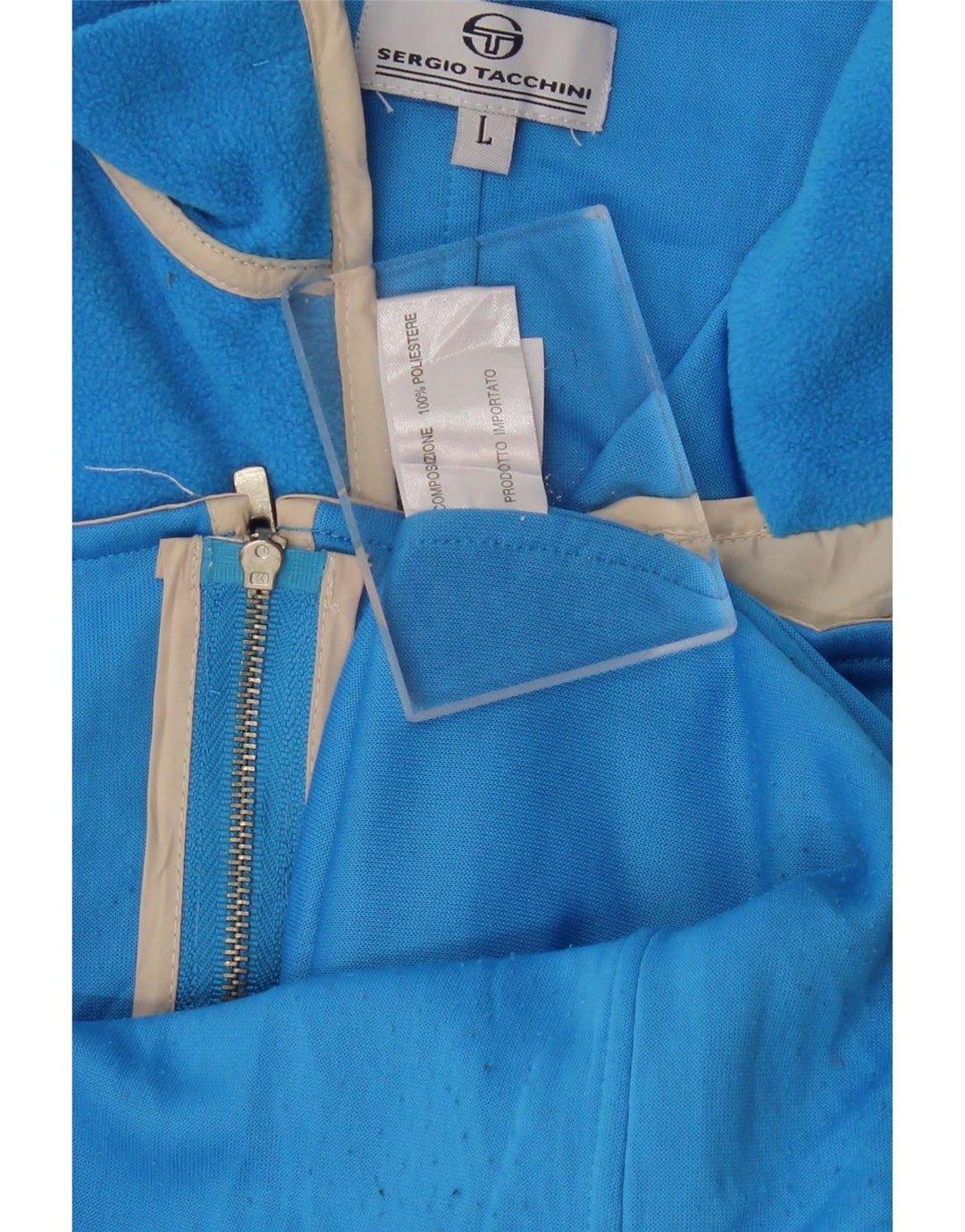 Damska kurtka polarowa SERGIO TACCHINI UK 14, duże, niebieskie paski, poliester