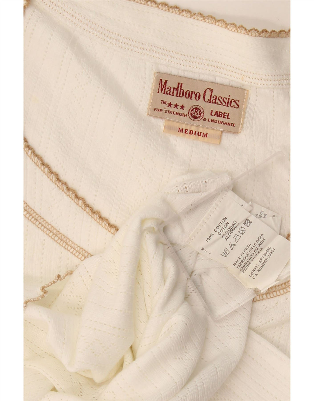 T-shirt damski Marlboro Classics Top UK 12, średni, złamanej bieli, bawełniany