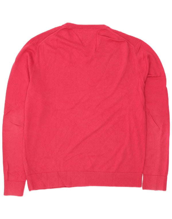 Męski sweter Tommy Hilfiger z dekoltem w kształcie litery V, XL, różowy, bawełniany