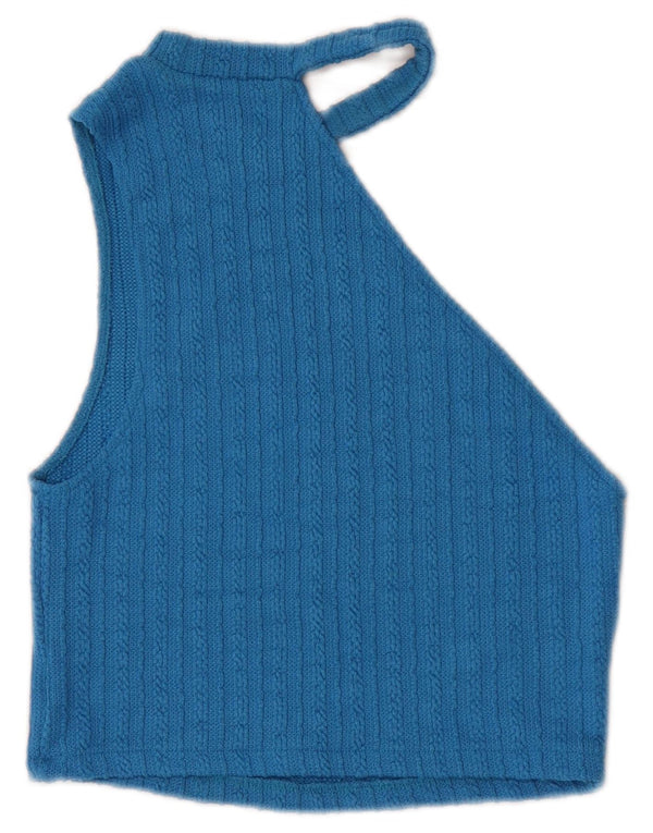 Zara Womens Knit Crop Off Shoulder Top UK 12 Medium Blue