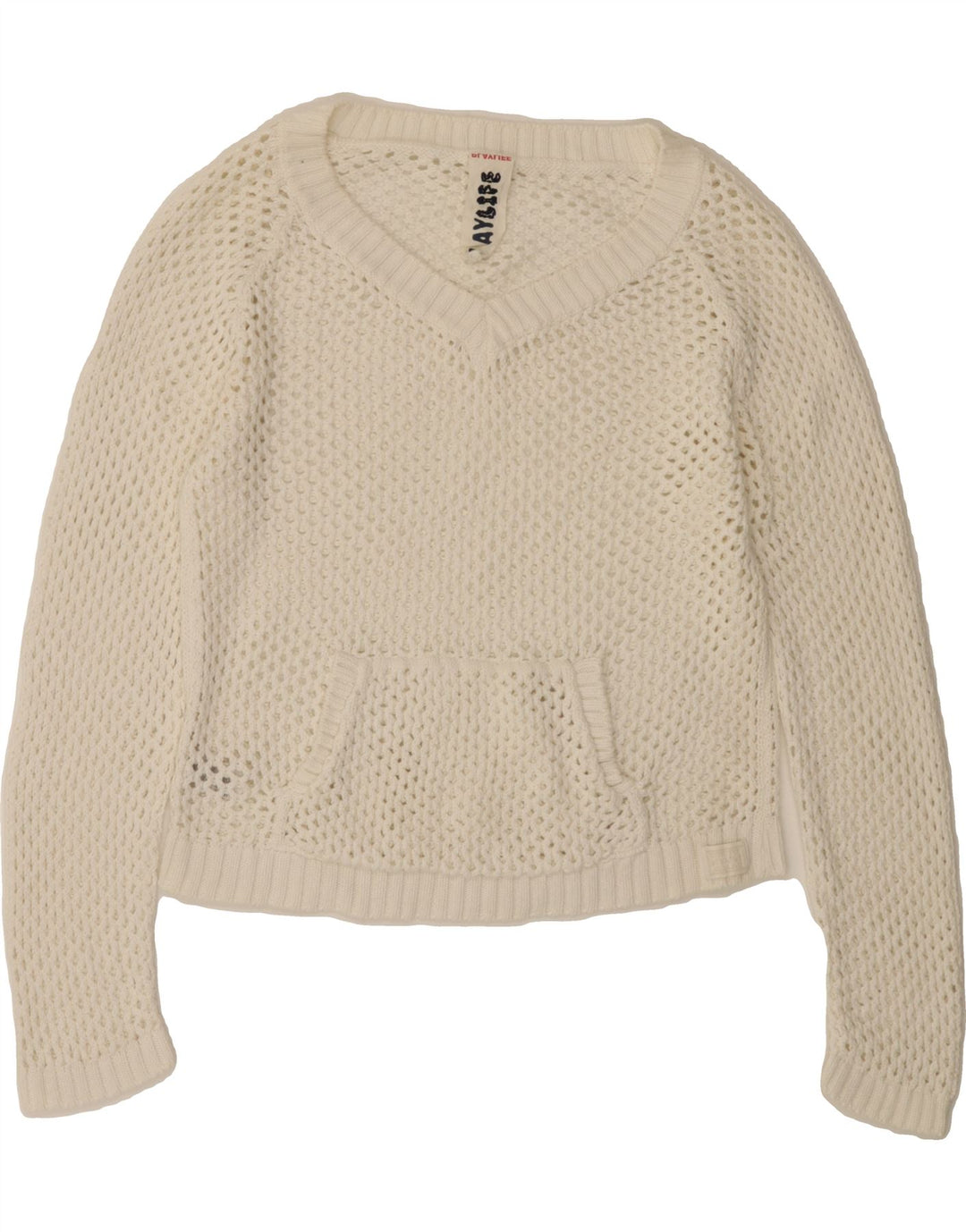 PLAYLIFE Womens V-Neck Jumper Sweater UK 14 Medium White Cotton Vintage Playlife and Second-Hand Playlife from Messina Hembry 