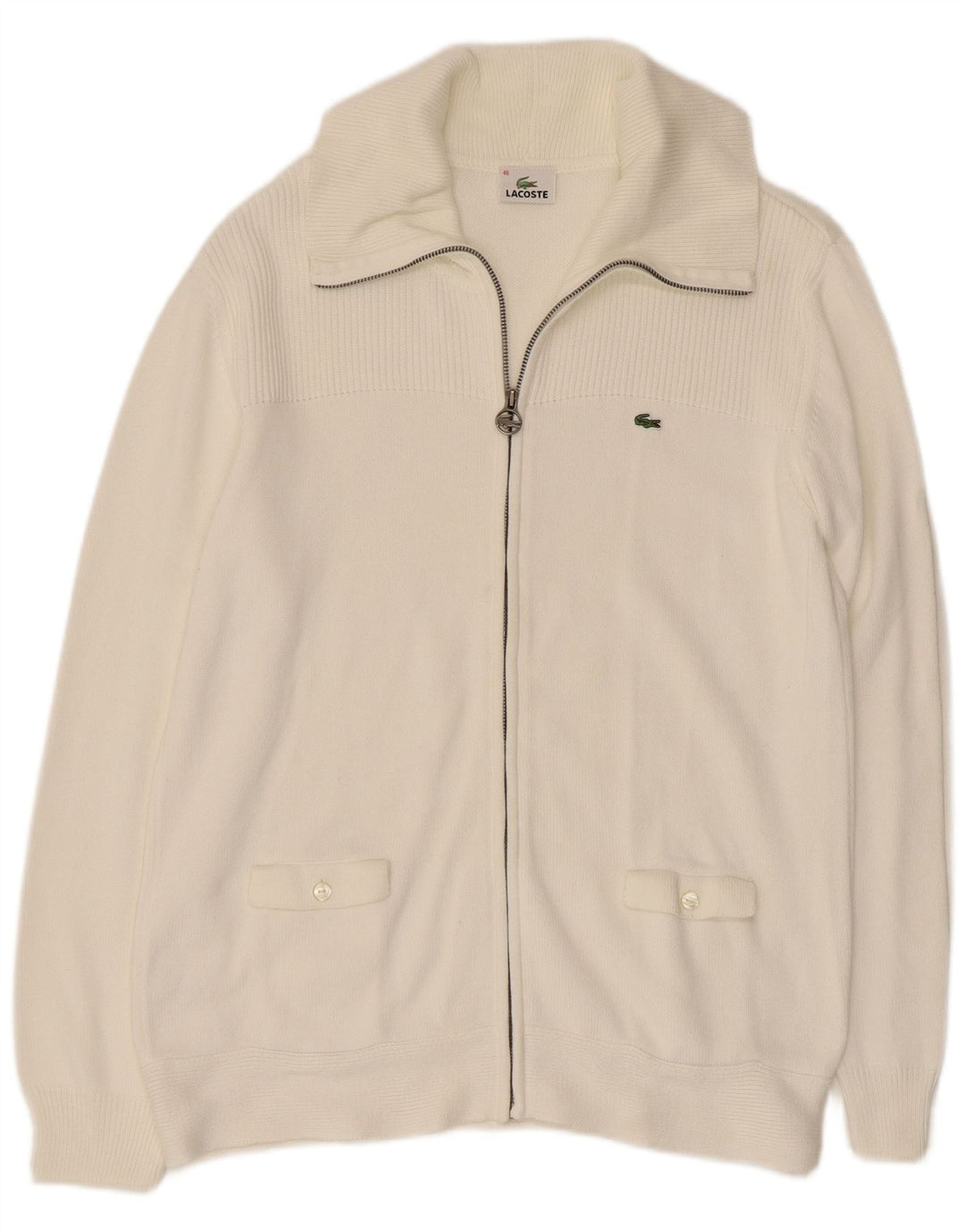 Damski sweter rozpinany LACOSTE Rozmiar 46 XL Biała bawełna