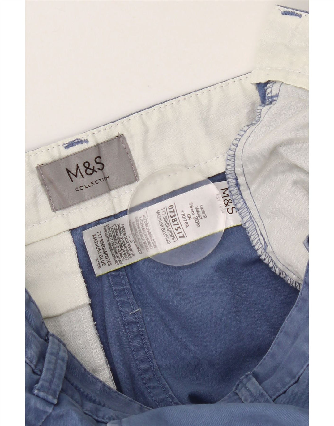 Marks & Spencer Męskie spodenki Chino W30 Średni granatowy, bawełniany