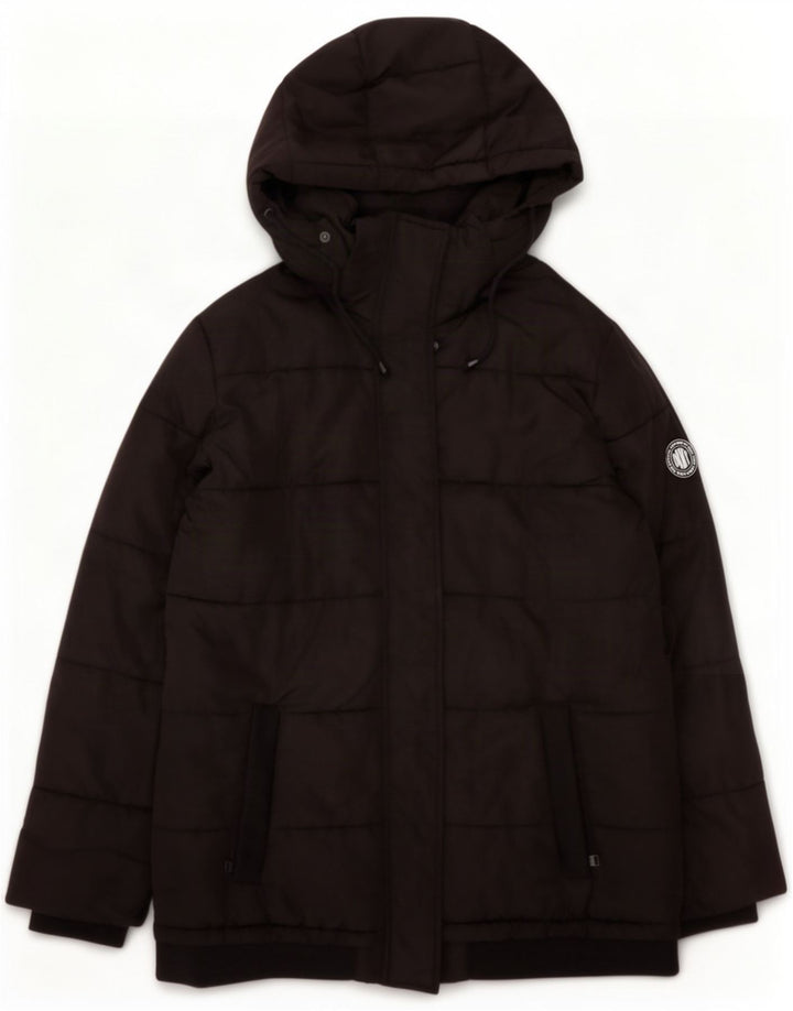 Dkny Damski płaszcz oversize z kapturem, ocieplany UK 14 Średni Czarny Poliester