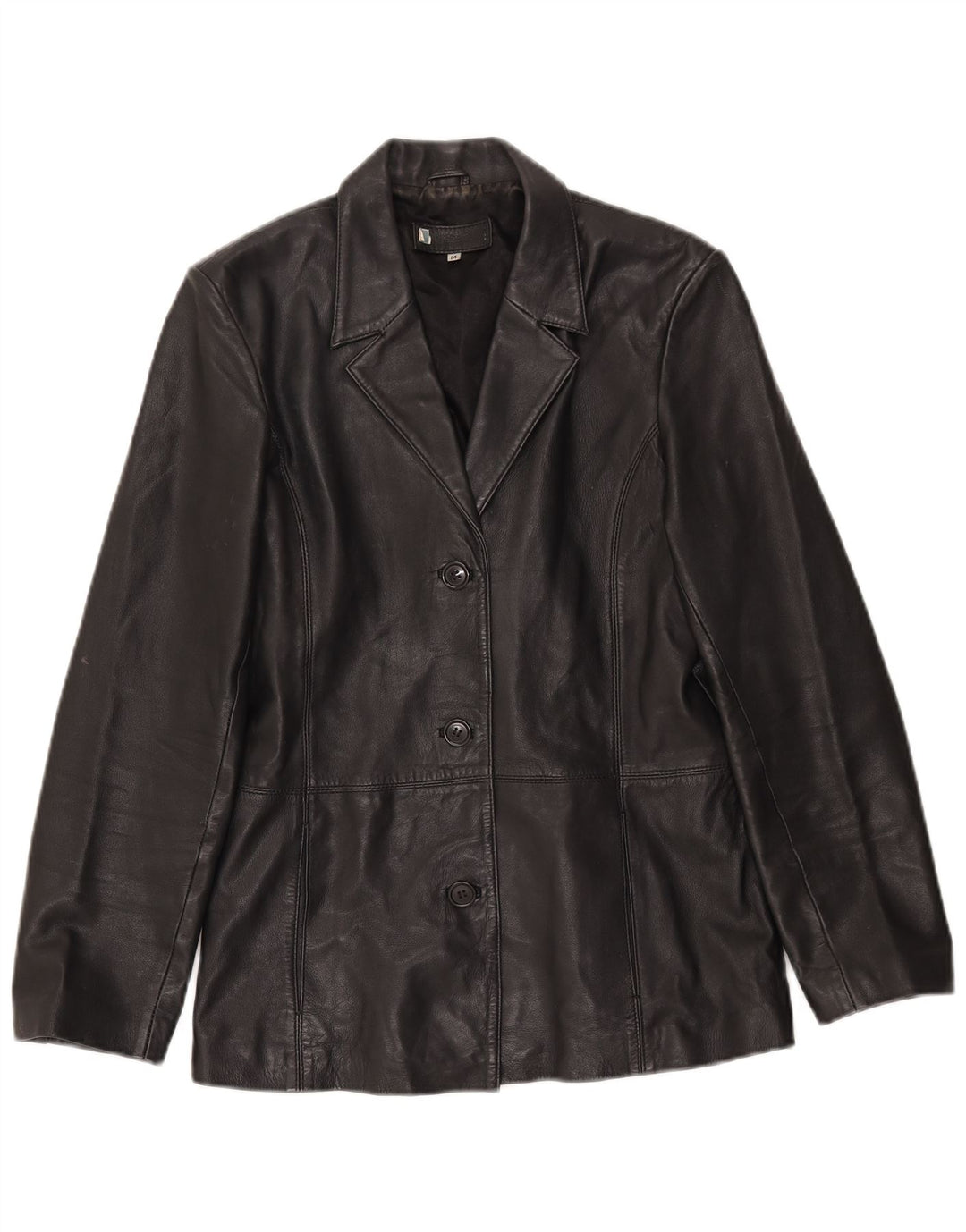 Vintage damska marynarka skórzana zapinana na 3 guziki UK 14, duża czarna skóra